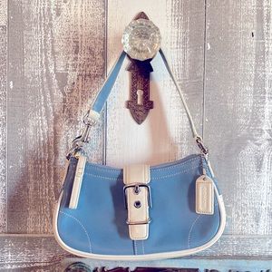 Coach Vintage Hamptons Blue White Leather Buckle Shoulder Demi Hobo Bag 7542